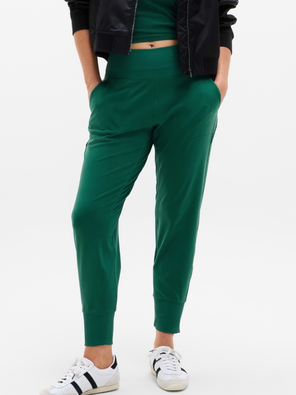 Athleta Dark Green Joggers with White Piping